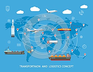 Logistics flat global transportation concept.