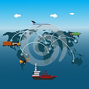 Logistics flat global transportation concept transportation over