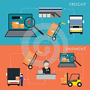 Logistics and freight shipment flowchart set