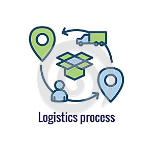 Logistics icon showing movement - one place to the next