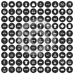 100 logistics icons set black circle