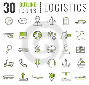 Logistics icons set. Delivery and Transportation. Outline icons. Vector