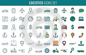 Logistics icons set. Delivery and Transportation. Outline icons. Vector