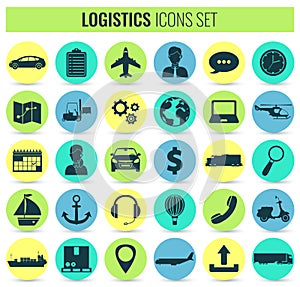 Logistics icons set. Delivery and Transportation. Silhouettes. Vector