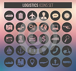 Logistics icons set. Delivery and Transportation. Silhouettes. Vector