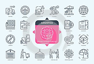 Logistics icons set with description