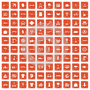 100 logistics icons set grunge orange