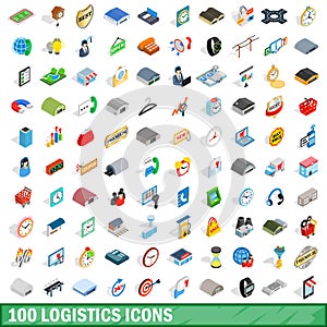 100 logistics icons set, isometric 3d style
