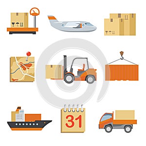 Logistics icons set in vintage flat style