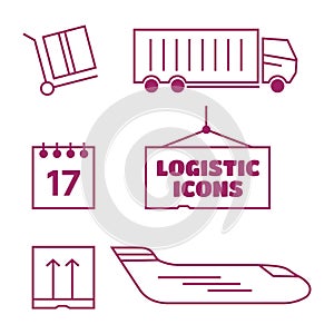 Logistics icons set in vintage flat style. Truck and shipping, c