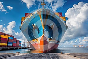Logistics import export background of container cargo ship in international seaport