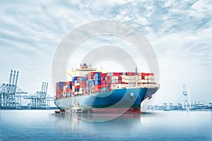 Logistics import export background of Container Cargo ship in seaport