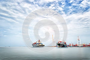 Logistics import export background of Container Cargo ship in seaport