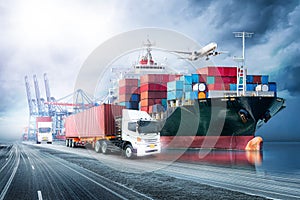 Logistics import export background and transport industry of Container Cargo freight ship