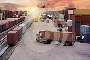 Logistics import export background and transport industry of forklift handling