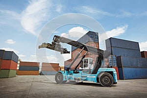 Logistics import export background and transport industry of forklift handling container