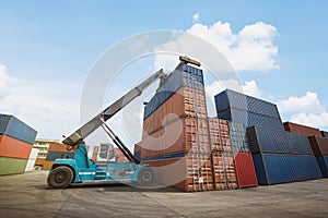 Logistics import export background and transport industry of forklift handling container