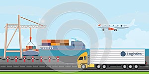 Logistics infographic elements and transportation, cargo ship