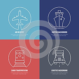 Logistics line icons. Airmail cargo transportation