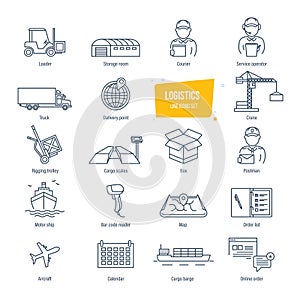 Logistics line icons set. Delivery, logistics. Packing, shipping, transportation, tracking.