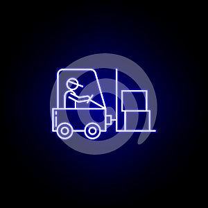 logistics loader line icon in blue neon style. Set of logistics illustration icons. Signs, symbols can be used for web, logo,