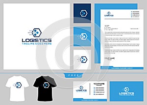 Logistics logo design template and business card express delivery