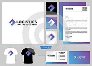 Logistics logo design template and business card express delivery