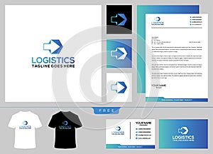 Logistics logo design template and business card express delivery