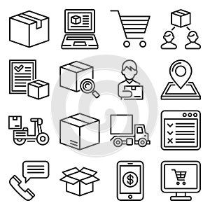 Logistics and Order Icons Set on White Background. Line Style Vector