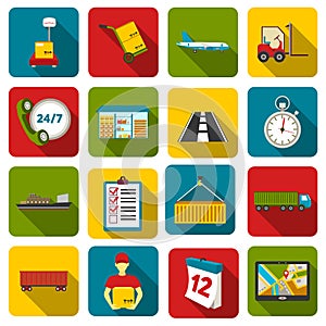 Logistics set of vector icons. Delivery icons in flat style.