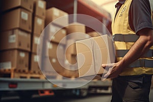 Logistics shipment man foreman guy warehouse worker loader deliver person sorting large-scale cardboard boxes delivery