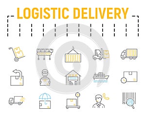 Logistics shipping color line icon set, delivery symbols collection, vector sketches, logo illustrations, logistic