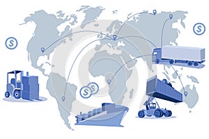 logistics and shipping of container truck at ship port for business Container Cargo ship and cargo plane with crane bridge working