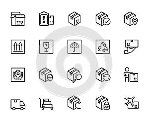 Logistics, shipping and delivery icons in thin line style