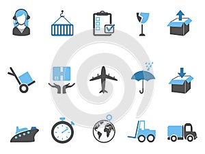 Logistics and shipping icons set blue series