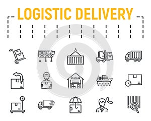 Logistics shipping line icon set, delivery symbols collection, vector sketches, logo illustrations, logistic delivery