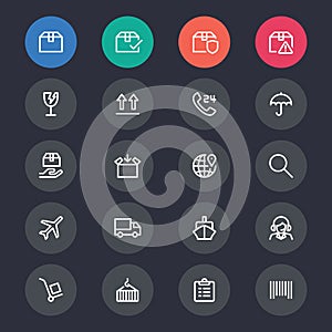 Logistics and shipping line icons