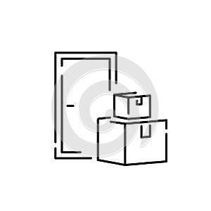 Logistics and Shipping line icons. Delivery cargo box. Home door and address