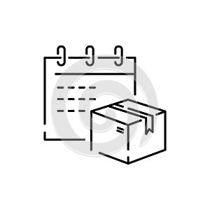 Logistics and Shipping line icons. Delivery cargo box. Time or speed with calendar