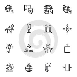 Logistics and shipping line icons set