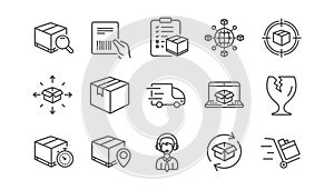 Logistics and Shipping line icons. Truck Delivery, Checklist and Parcel tracking. Linear icon set. Vector