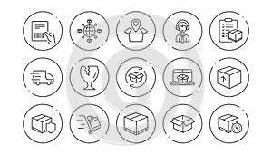 Logistics and Shipping line icons. Truck Delivery, Checklist and Parcel tracking. Linear icon set. Vector