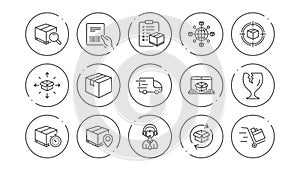 Logistics and Shipping line icons. Truck Delivery, Checklist and Parcel tracking. Linear icon set. Vector