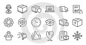 Logistics and Shipping line icons. Truck Delivery, Checklist and Parcel tracking. Linear icon set. Vector