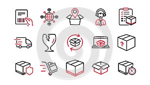 Logistics and Shipping line icons. Truck Delivery, Checklist and Parcel tracking. Linear icon set. Vector