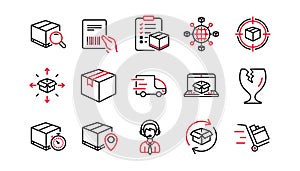 Logistics and Shipping line icons. Truck Delivery, Checklist and Parcel tracking. Linear icon set. Vector