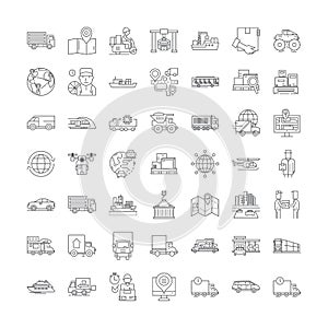 Logistics and shipping linear icons, signs, symbols vector line illustration set