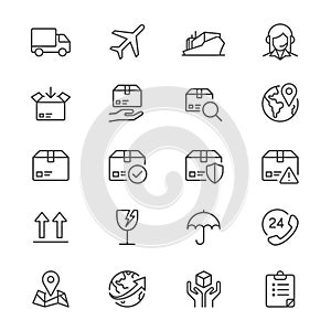 Logistics and shipping thin icons