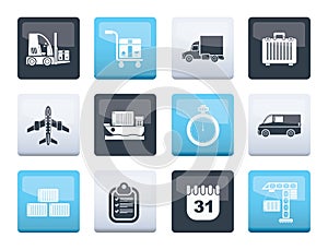 Logistics, shipping and transportation icons over color background