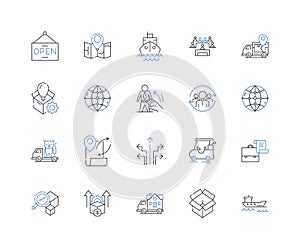 Logistics solutions line icons collection. Transportation, Warehousing, Freight, Distribution, Supply chain, Inventory